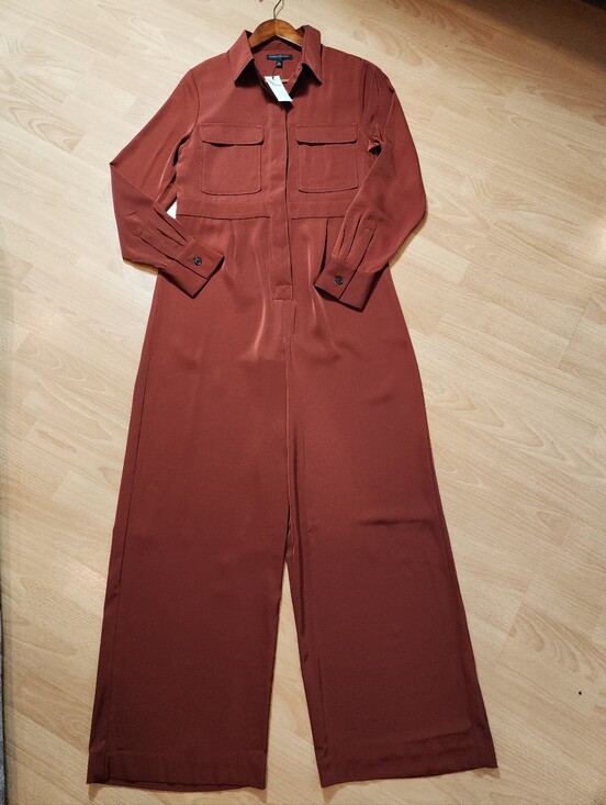 Banana Republic Pants - NWT Banana Republic Long Sleeve Wide Leg Trouser Satin Jumpsuit Burnt Caramel 8